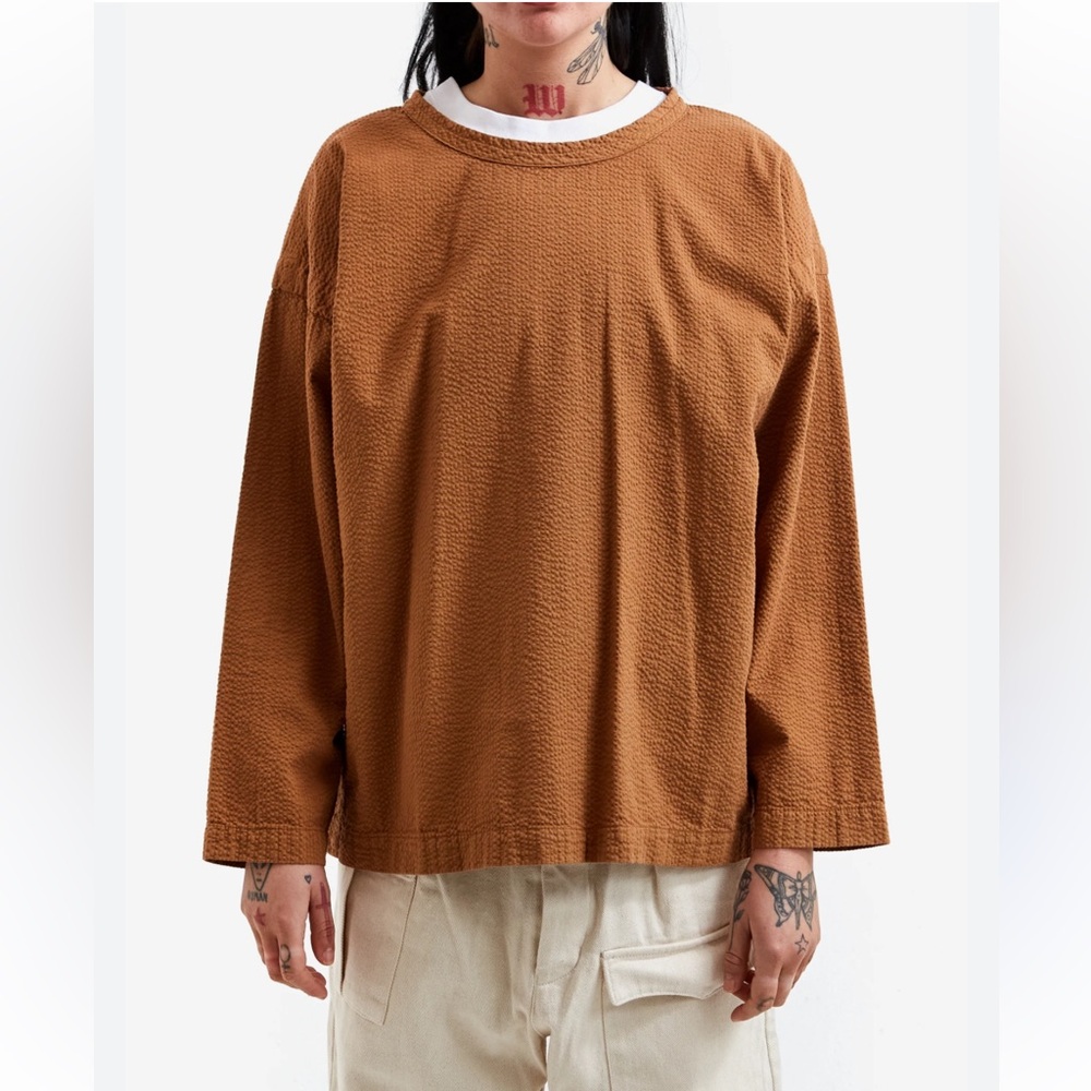 Girls of Dust Gardener Smock Top Olive Green Textured Seersucker Long Sleeve